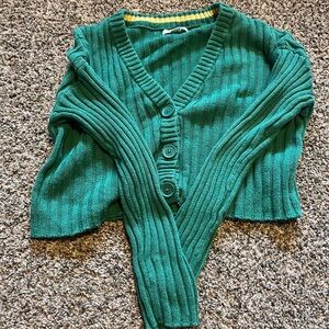 American Eagle Outfitters Green Ribbed Cardigan Sweater